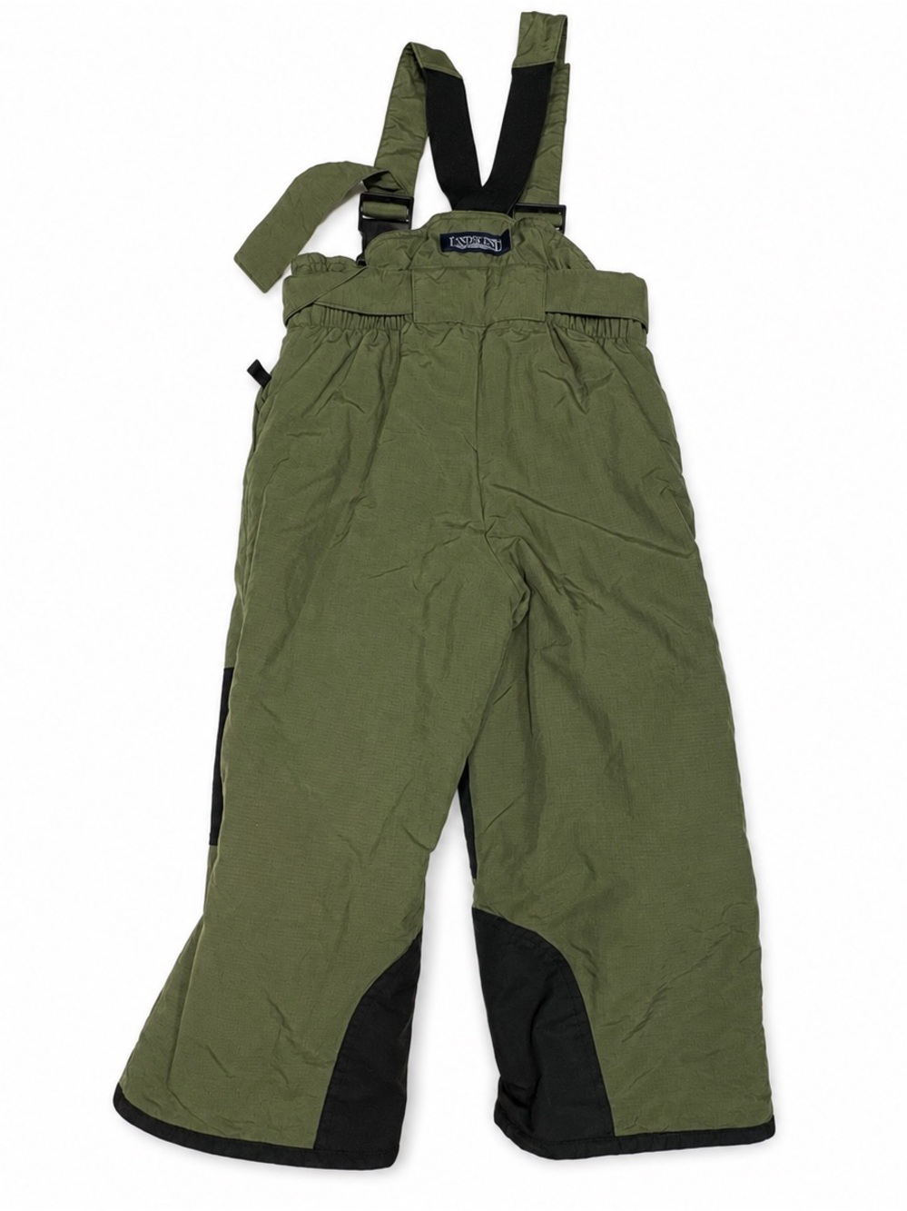 Lands End Olive Green Kids Snow Bibs with Black Reinforced Panels size 4